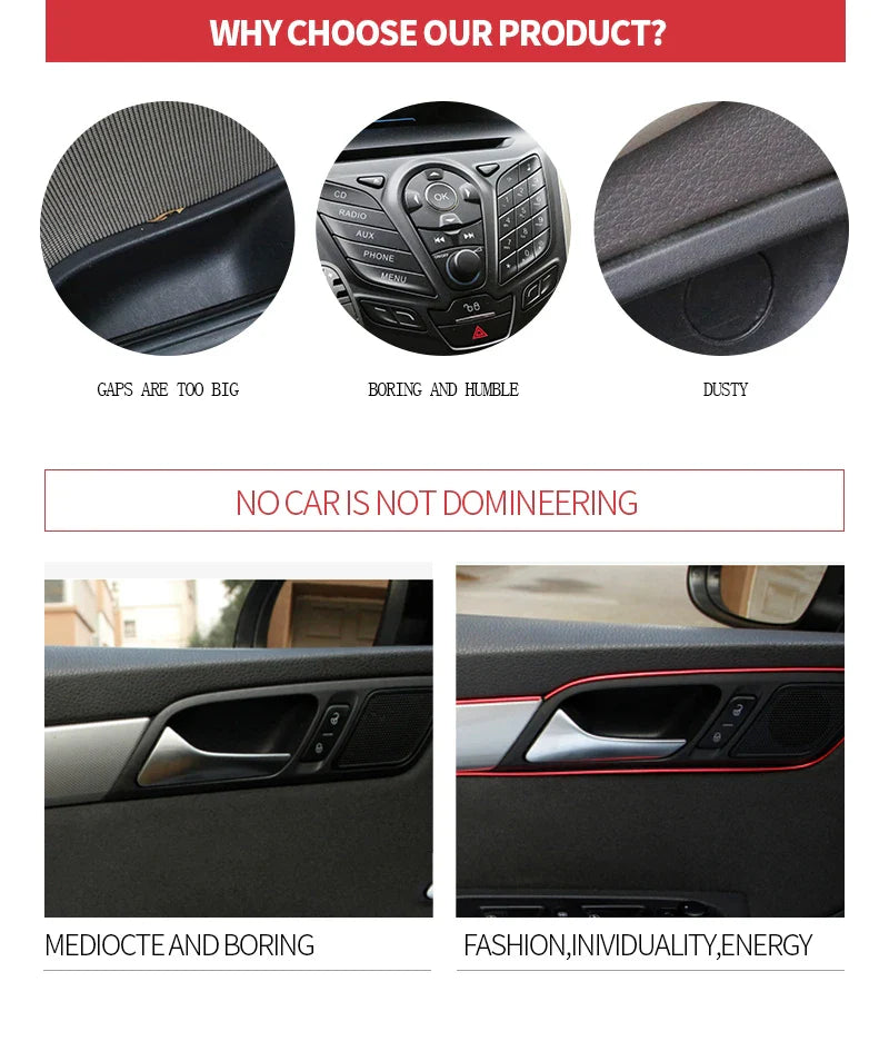 SEAMETAL Car Interior Molding Trim Strips – Flexible Anti-Scratch 5m Decoration Line for Dashboard & Car Styling Accessories