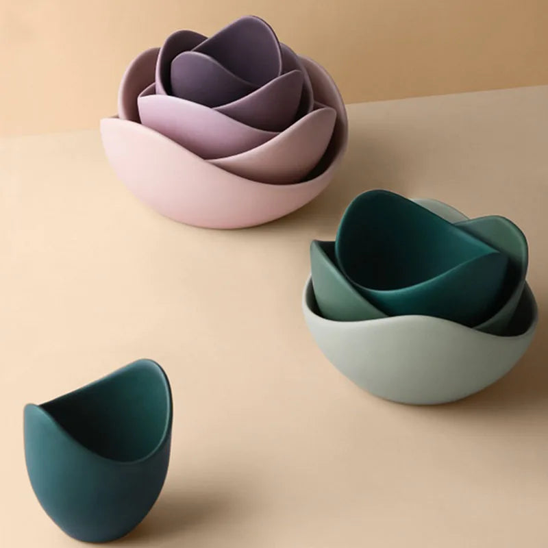Lotus Ceramic Bowl Set - Flower-Shaped Fruit, Salad & Dinner Plates with Decorative Storage Design