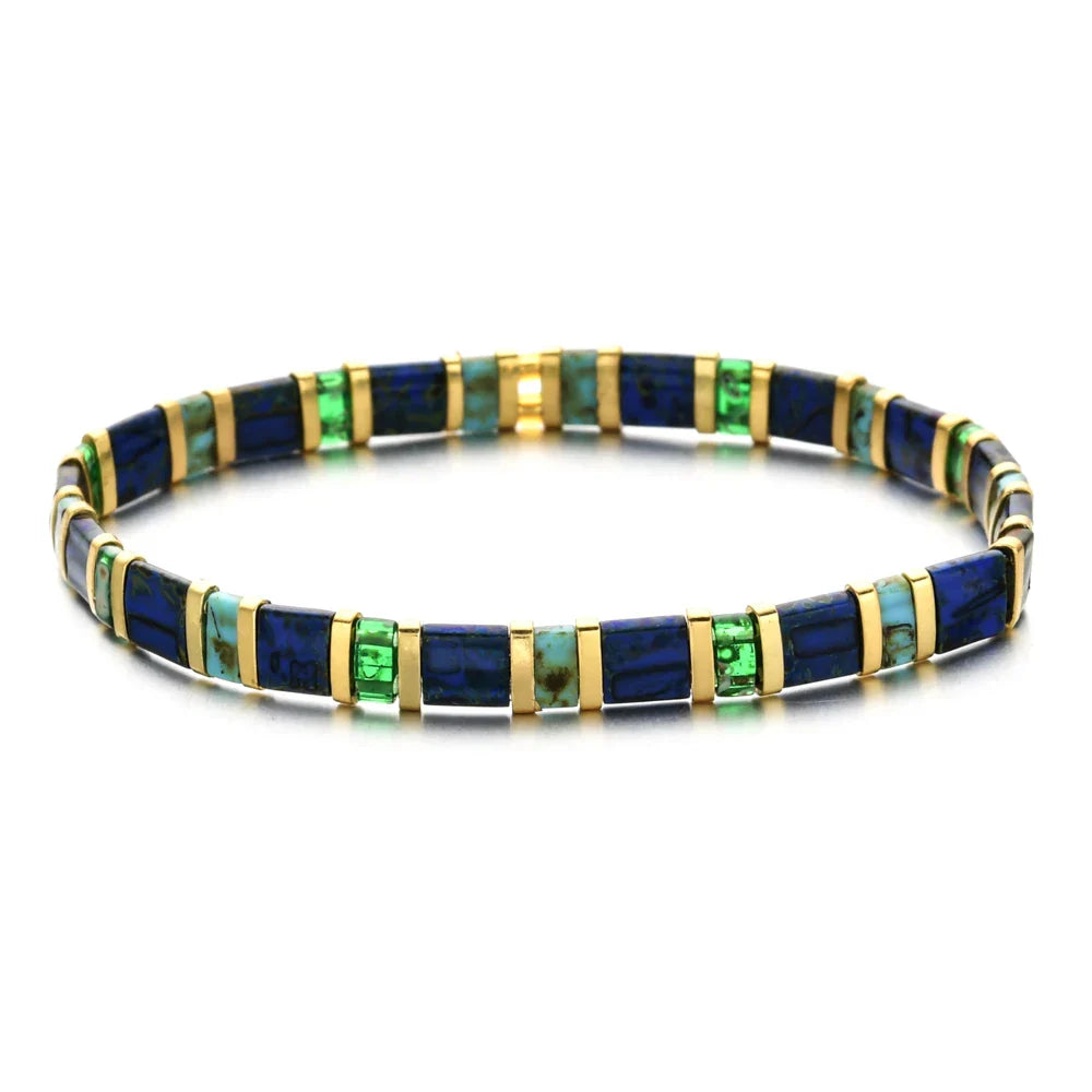 ZMZY Stone Tila Beads Elastic Bracelet for Women – 2025 Fashion Colorful Rainbow Miyuki Tile Bead Jewelry Gift Bracelet