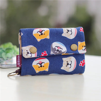 Women’s Canvas Cartoon Card Wallet – Foldable Key Organizer & Coin Purse, Small Pouch Money Bag for Girls 2024