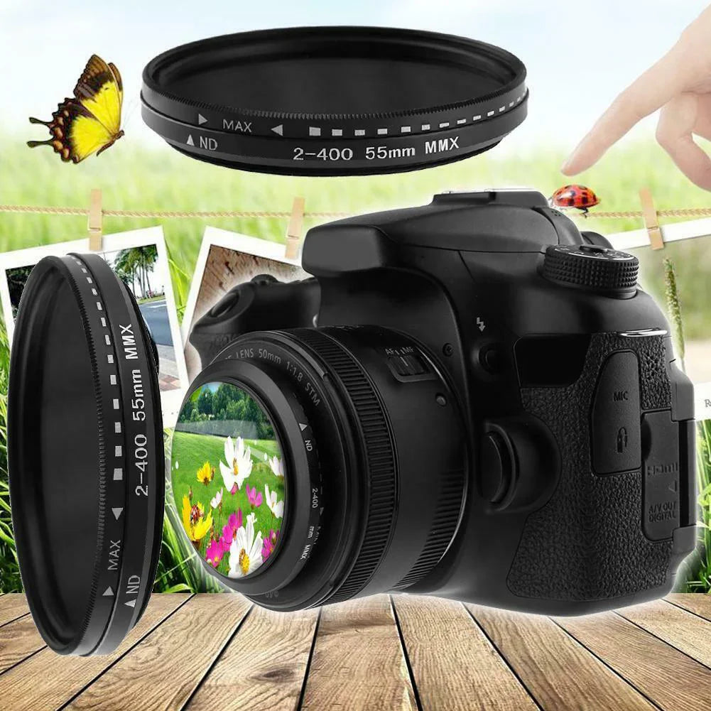 Adjustable ND Filter ND2–ND400 — Variable Neutral Density Fader for Camera Lens (37–82mm)