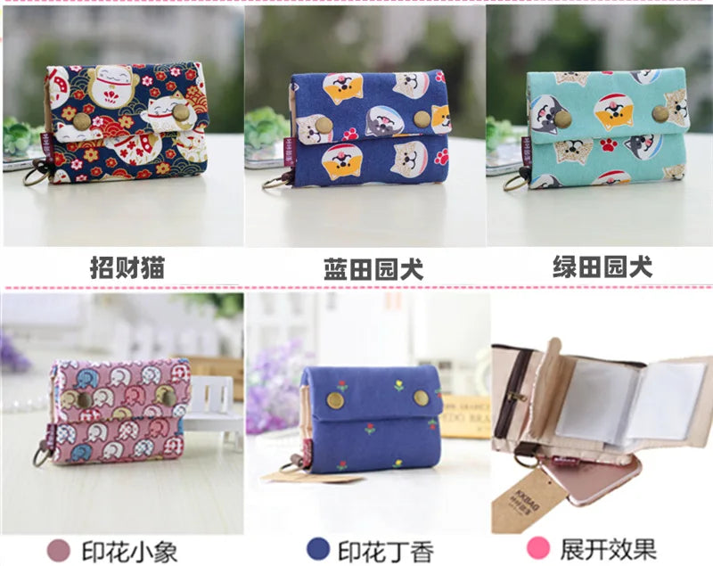 Handmade Three-Fold Fabric Wallet — Short Zipper Purse for Women & Men, Multi-Function Card & Key Holder for Teens