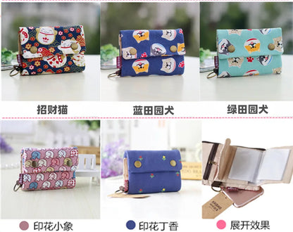 Handmade Three-Fold Fabric Wallet — Short Zipper Purse for Women & Men, Multi-Function Card & Key Holder for Teens