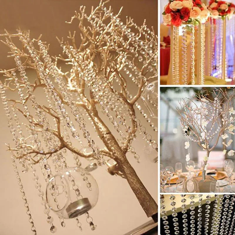 5PC Crystal Acrylic Bead Garland – Clear Chandelier Chain with Hooks for Wedding, Home DIY & Craft Decoration