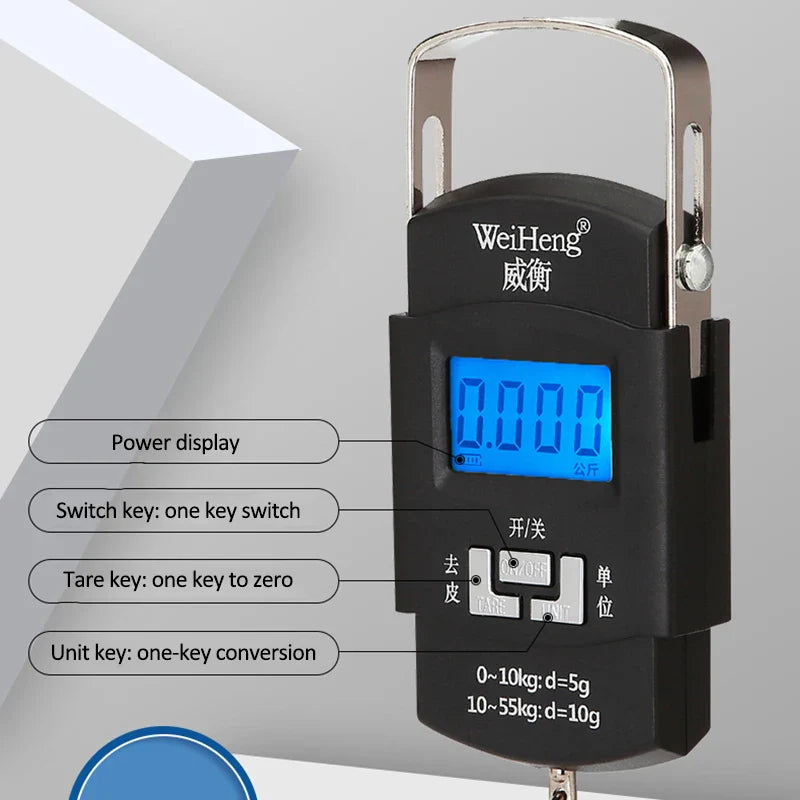 55kg USB Charging Electronic Digital Hanging Hook Travel Scale - Double Precision Luggage Weight Balance for Fishing & Travel