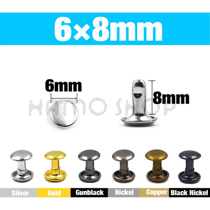 100Set Metal Double Cap Rivets - 5-15mm Round Stud Nails for Leathercraft, Shoes, Bags, Belts, Clothing & DIY Repairs