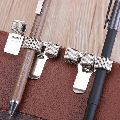 Metal Leather Pen Holder: Vintage Brass Stainless Steel Pencil Clip for Notebook, Memo, and Diary