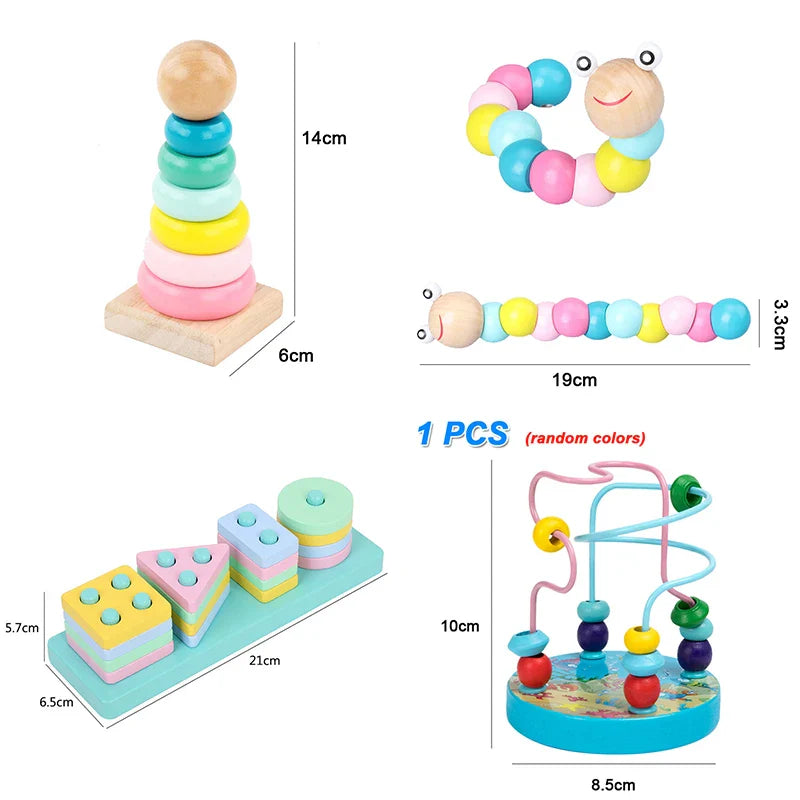 Hot Kids Montessori Wooden Toys – Macaron Blocks, Music Rattles, Colorful Educational Learning Blocks for Babies