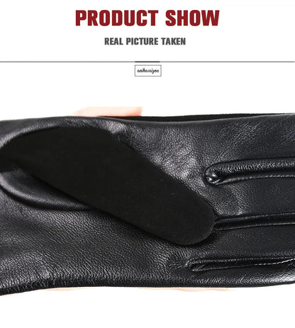Women’s Winter Touch Gloves – 50% Genuine Leather & 50% Suede, Colorful Warm Leather Gloves