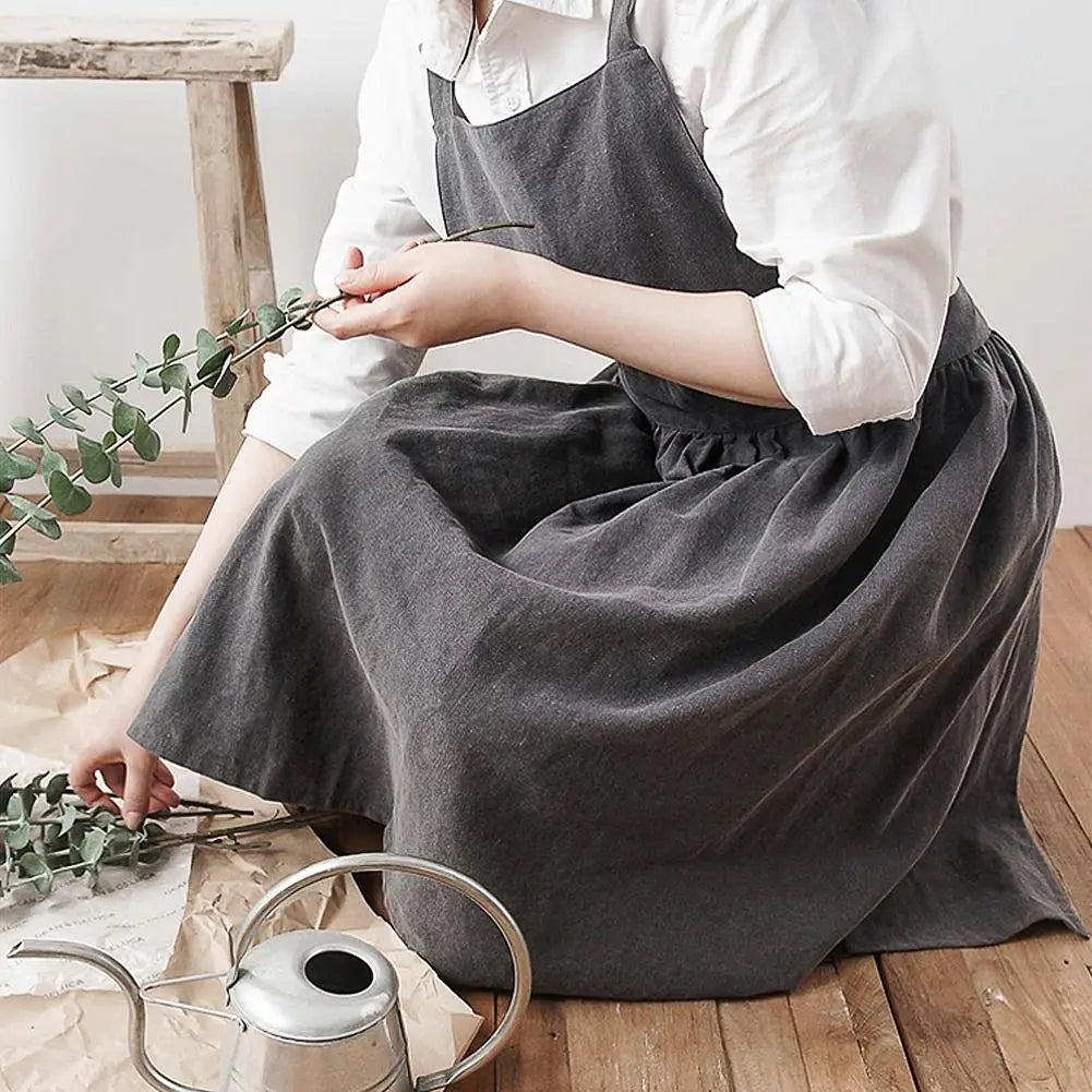 Nordic Simple Cotton Linen Florist Apron - Versatile for Gardening, Coffee Shops, Kitchen Cooking, Baking, and Restaurant Use, Stylish Pinafore Design