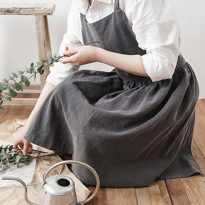 Nordic Simple Cotton Linen Florist Apron - Versatile for Gardening, Coffee Shops, Kitchen Cooking, Baking, and Restaurant Use, Stylish Pinafore Design