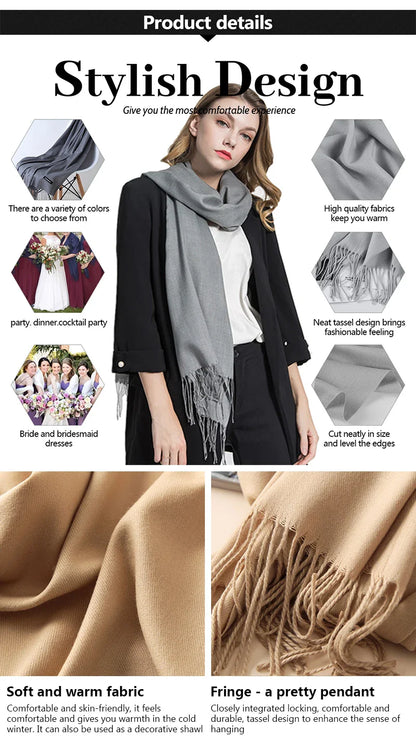 Desgine Solid Cashmere Scarf – Warm Autumn Winter Shawl Wrap with Tassels, Unisex Pashmina for Women and Men 2024