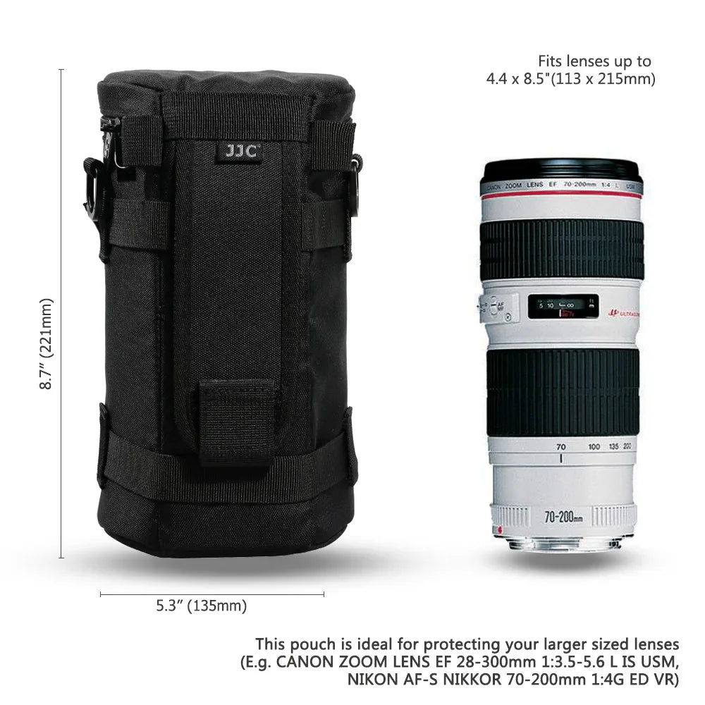 JJC Waterproof Camera Lens Bag — Storage Pouch with Belt for Canon, Nikon, Sony, Fujifilm DSLR