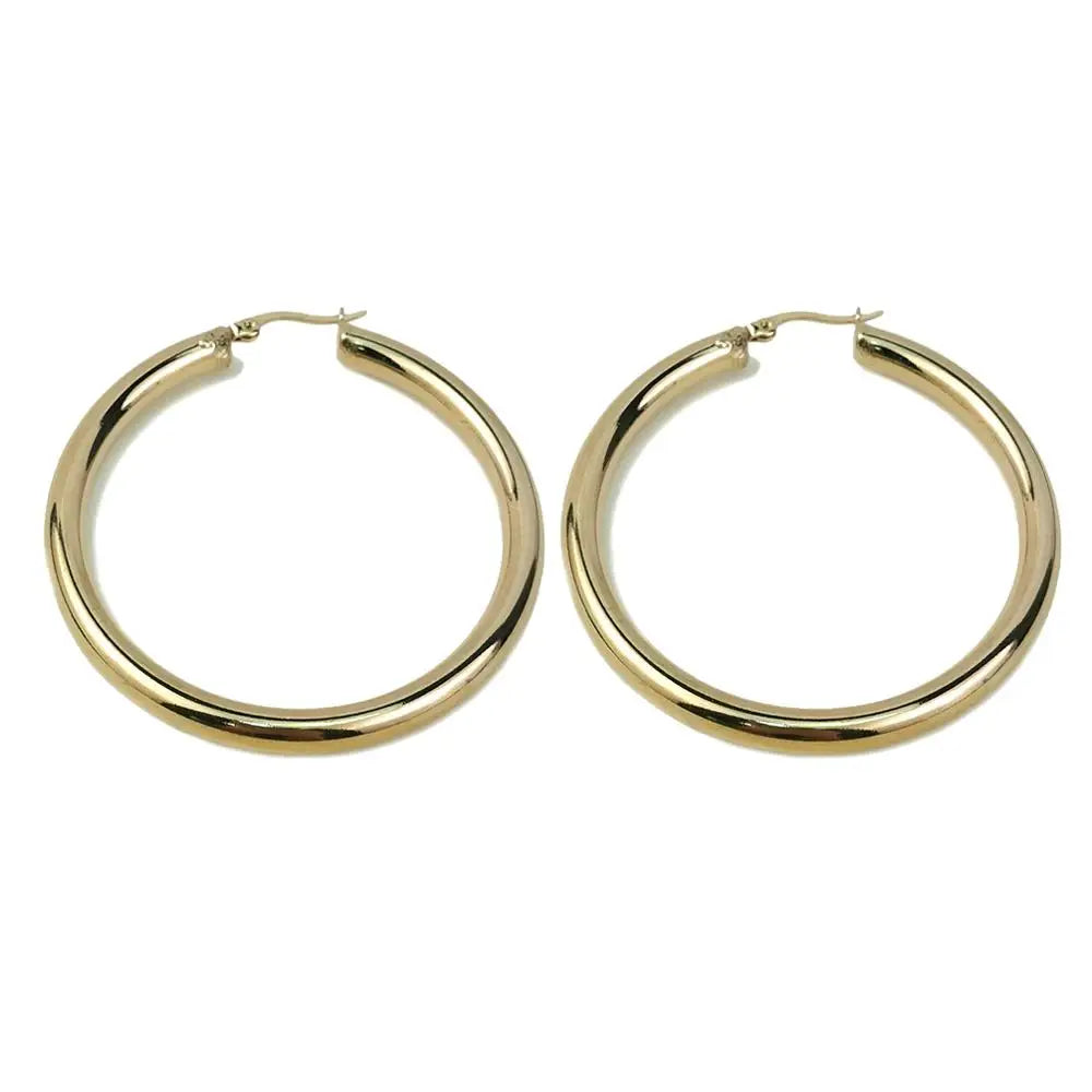 MANILAI Wide Stainless Steel Tube Hoop Earrings — 55mm Punk Statement Earrings for Women, Fashion Jewelry Brincos