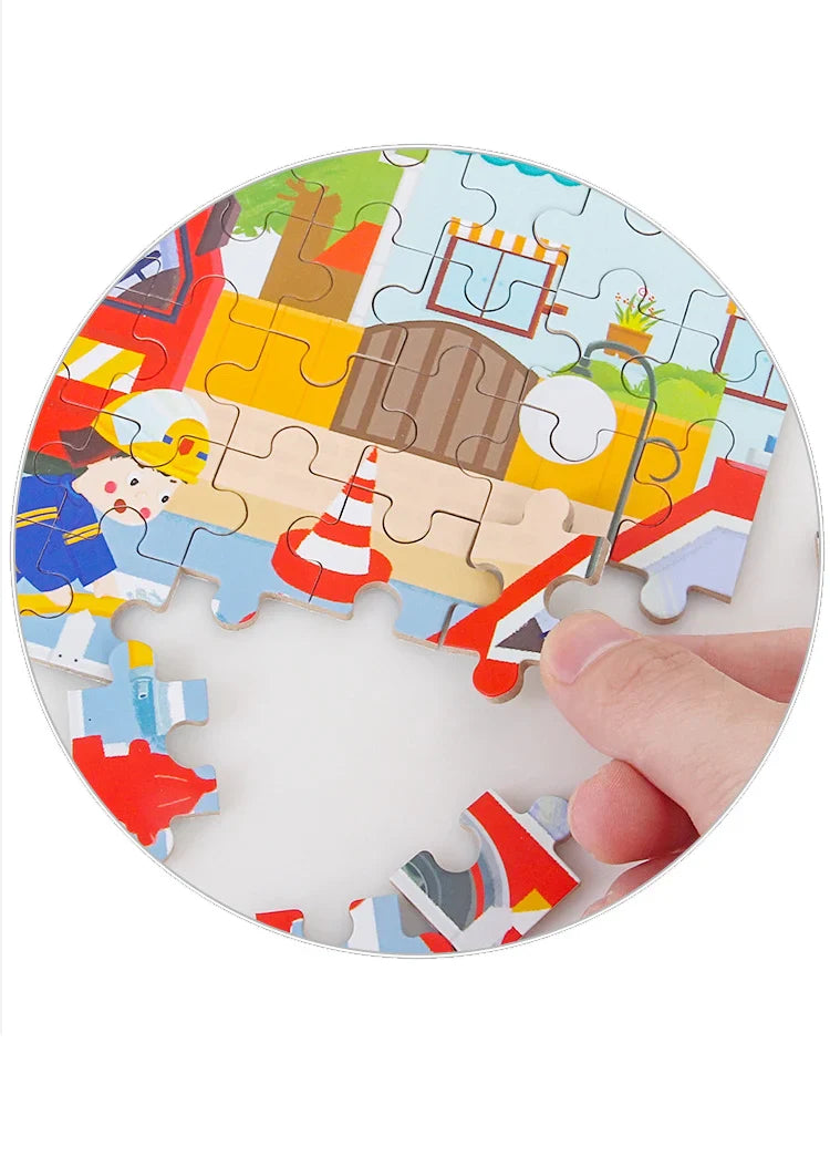 60PCS Wooden Puzzle Toys – Cartoon Vehicle & Animal Jigsaw for Kids’ Learning & Educational Play