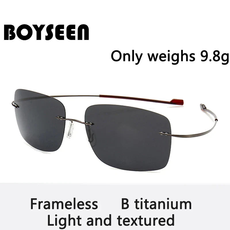 2025 New Cool 100% Pure Titanium Rimless Sunglasses – Polarized Grey Lenses, Super Thin, UV400 Protection, Oculos De Sol