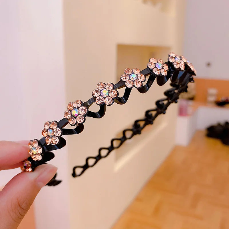 Rhinestone Pearl Flower Hairband - Non-Slip Elastic Headband for Women & Girls