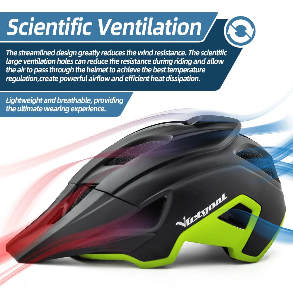 VICTGOAL LED Bike Helmet – Rechargeable Men’s Cycling Helmet with Sun Goggle Visor & Sunglasses Shield for Road & MTB Cycling