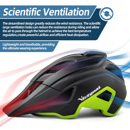 VICTGOAL LED Bike Helmet – Rechargeable Men’s Cycling Helmet with Sun Goggle Visor & Sunglasses Shield for Road & MTB Cycling
