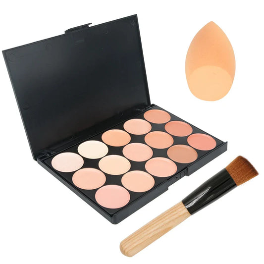 15-Color Professional Concealer & Contour Palette – Full Coverage Camouflage Cream Foundation Makeup Kit