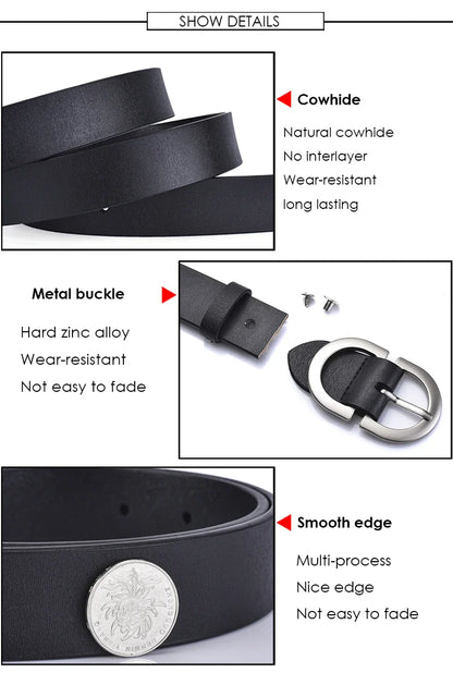 VATLTY Women's Leather Belt – Authentic Cowhide with Golden Alloy Buckle, Jeans & Trousers Belt (ZK105)