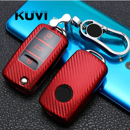 TPU Carbon Fiber Car Key Case Cover for VW & Skoda – Fits Polo, Tiguan, Passat B5 B6 B7, Golf 4 5 6 MK6, Jetta, Lavida, Octavia