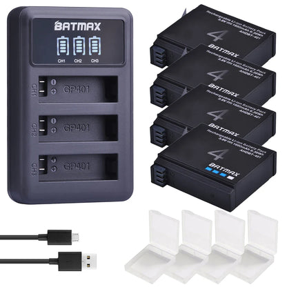 Batmax 1680mAh GoPro HERO4 Replacement Battery with 3-Slot LED USB Charger for AHDBT-401 Action Camera Accessories