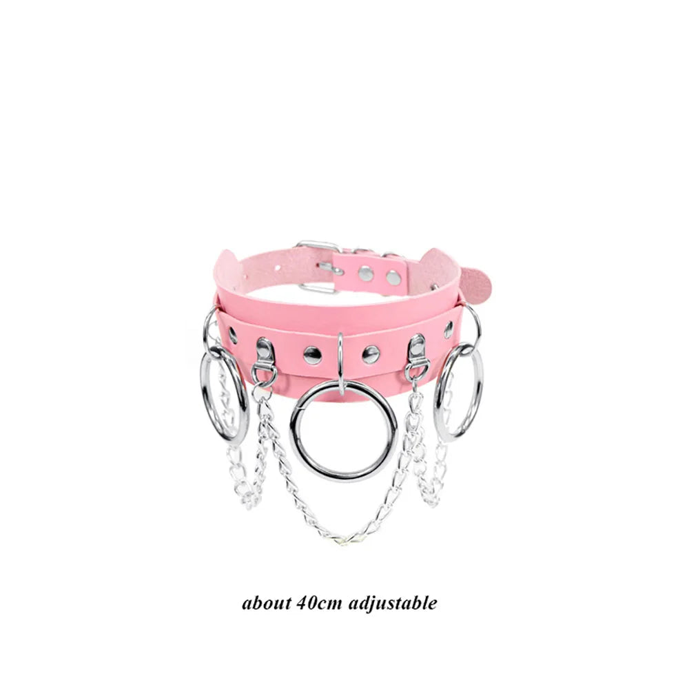 Pink Gothic Collar Necklace – Trendy Rock Leather Heart with Rivets, Harajuku Punk Choker Jewelry for Women, Gift Idea