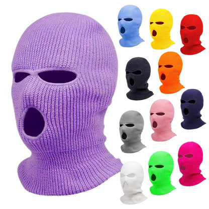 Motorcycle Windproof Full Face Knit Hat - Custom Ski Mask for Men, Warm Wool Balaclava with 3 Holes, Embroidered Winter Ski Mask