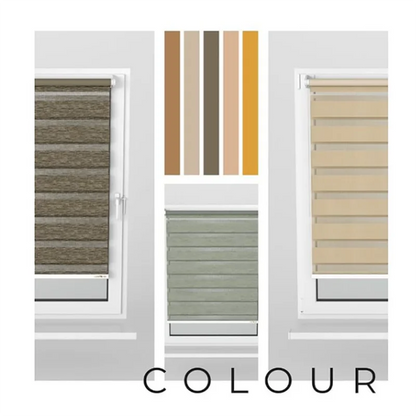 Decopedia Custom Zebra Blinds – Day & Night Blackout Roller Shades with Square Valance for Windows & Sliding Doors