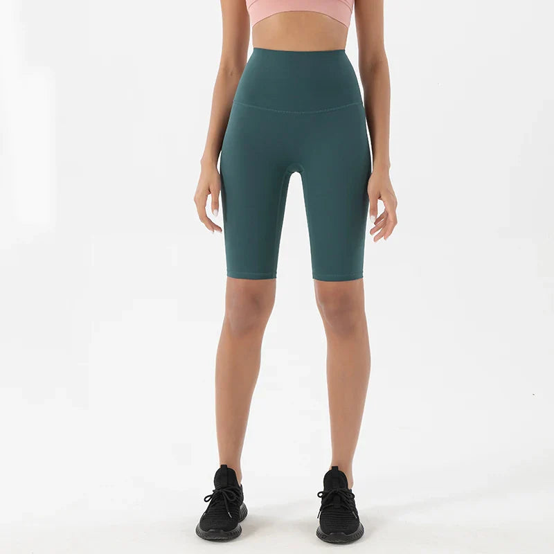 SOISOU Women’s High Waist Nylon Sports Shorts – Breathable No-Show Seamless Yoga, Gym & Cycling Fitness Shorts (24 Colors)