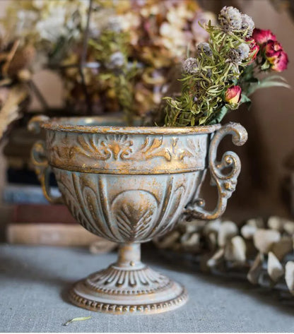 European Retro Iron Goblet Vase — Metal Flowerpot for Home, Living Room, Hotel & Flower Arrangement Decor