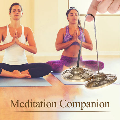 2.6in Handcrafted Tibetan Tingsha Cymbals - Meditation Bell with Buddhist Eight Auspicious Symbols