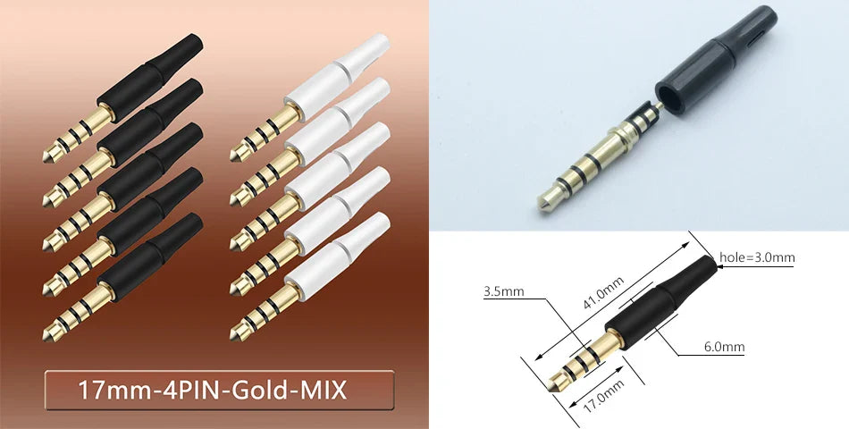 10pcs White & Black 3.5mm Stereo Headset Plug Adapter 3/4 Poles Audio Jack Connector for iPhone 2.5mm