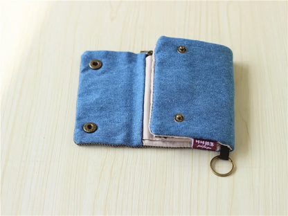 Handmade Three-Fold Fabric Wallet — Short Zipper Purse for Women & Men, Multi-Function Card & Key Holder for Teens