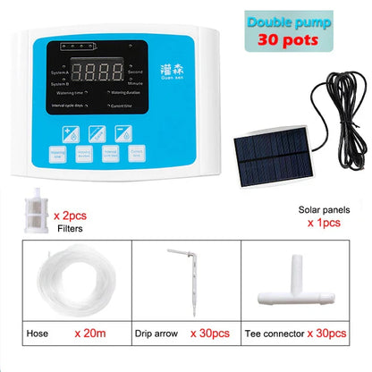 Solar Drip Irrigation System with Dual Pump & Timer | Automatic Plant Watering Device for Gardens