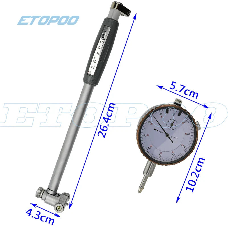 2" - 6" Dial Bore Indicator Gauge | 0.001" Deep Engine Hole Measurement, 50-160mm, 0.01mm Precision