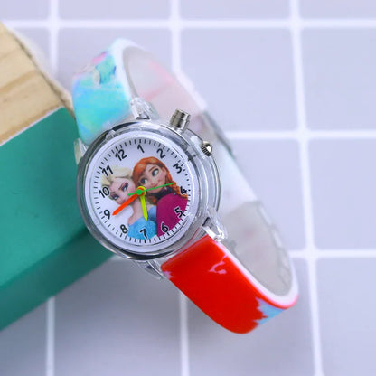 Disney Princess Elsa Kids Watch - Girls' Luminous Silicone Strap Wrist Watch & Toy Clock
