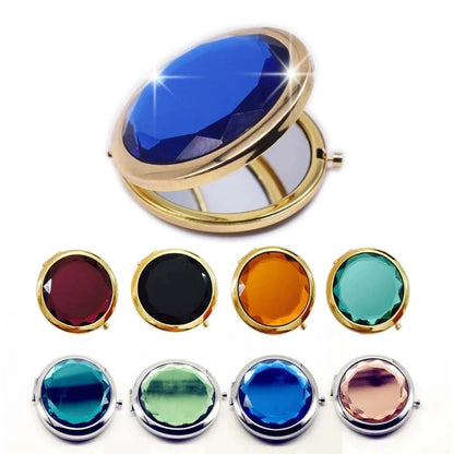 Luxury Crystal Folding Makeup Mirror - Portable Round Gold & Silver Pocket Compact Mirror, Personalized Beauty Gift