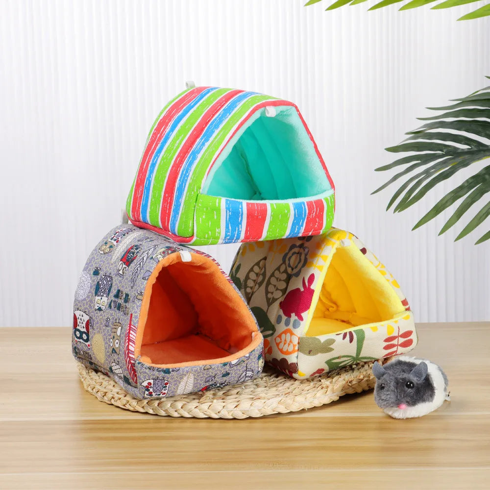 Cute Cartoon Rabbit & Squirrel Mini Pet Cage — Warm Winter Bed House for Hamsters, Mice, Rats & Guinea Pigs