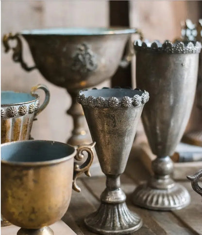 European Retro Iron Goblet Vase — Metal Flowerpot for Home, Living Room, Hotel & Flower Arrangement Decor