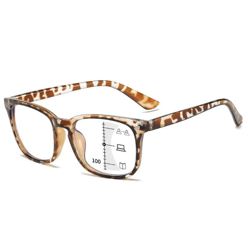CRIXALIS Square Multifocal Progressive Reading Glasses Anti-Glare UV400 Fashion Computer Eyewear for Men & Women with Diopter Support