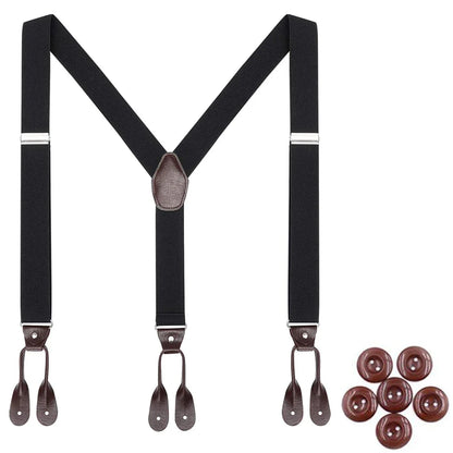 Vintage Leather Trimmed Suspenders | Men Women Adult | Button End Y-Back | Adjustable Elastic Trouser Braces Straps | Wedding Party Belt