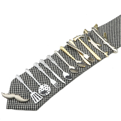Men’s Stainless Steel Tie Clip - Car Airplane Fork Spoon Shape Necktie Pin Gift Accessory