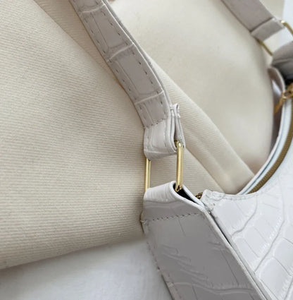 Fashion PU Leather Handbag for Women – Alligator Pattern Small Underarm Messenger Bag & Purse