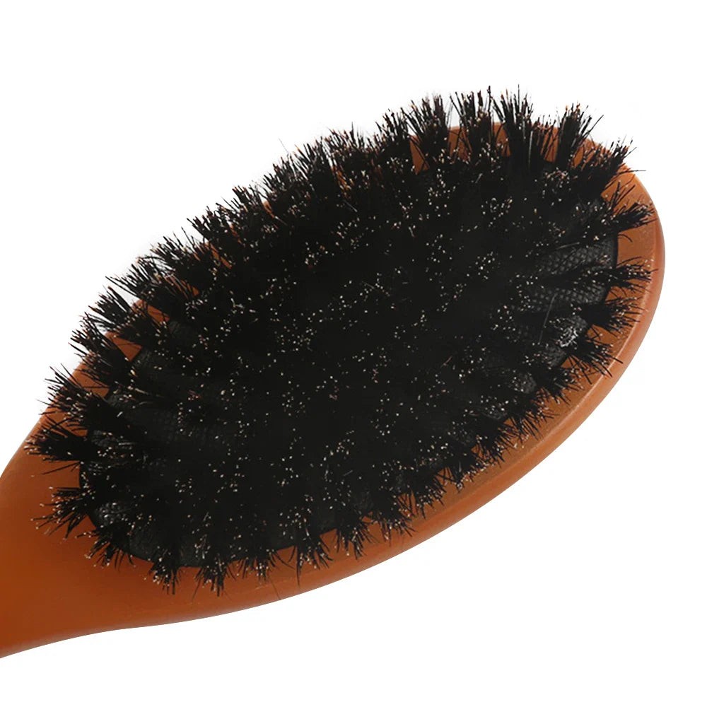 Natural Boar Bristle Hair Brush — Anti-Static Wooden Oval Comb for Women’s Hair Styling
