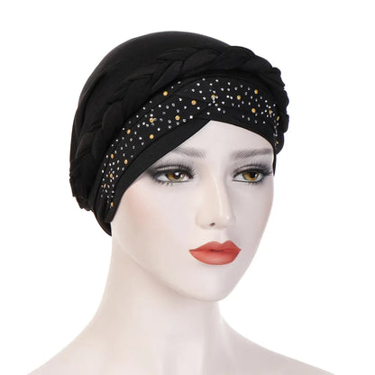 Women’s Cotton Head Scarf – Solid Turban Bonnet Hijab Cap with White Pearl Inner, Muslim Arab Wrap