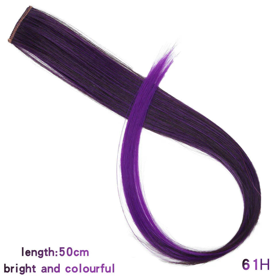 BUQI Straight Clip-In Colored Hair Extensions – Rainbow Synthetic Hair Streaks in Pink, Orange, White & Purple