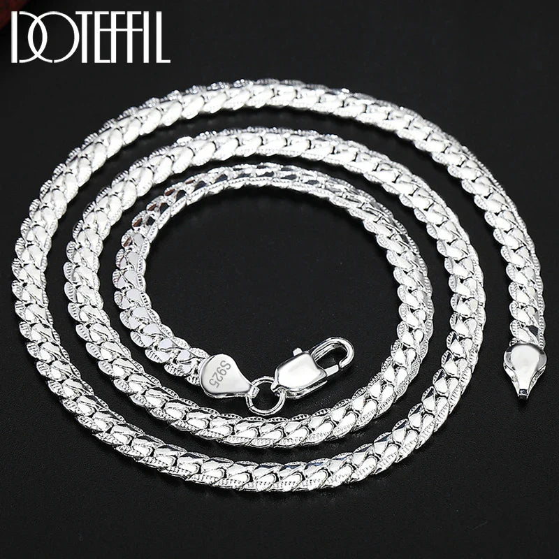 DOTEFFIL 925 Sterling Silver Side Chain Necklace & Bracelet – 6mm, 8-24 Inch, Fashion Charm Wedding Jewelry for Women & Men