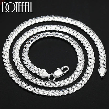 DOTEFFIL 925 Sterling Silver Side Chain Necklace & Bracelet – 6mm, 8-24 Inch, Fashion Charm Wedding Jewelry for Women & Men